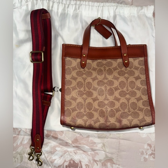 Coach Tan and Burgundy Signature Tote - Picture 10 of 12